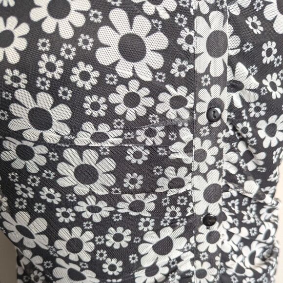 Birch & Stone Black & White Floral Daisy Mesh Button Down Collared Dress XL - Picture 6 of 6